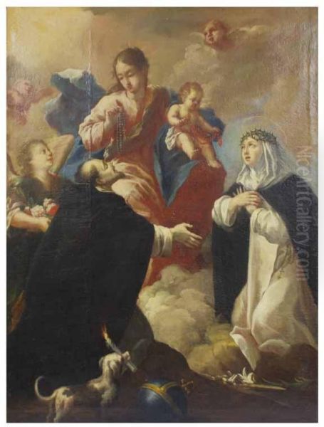 La Virgen Del Rosario Con Santo Domingo Y Santa Catalina De Siena Oil Painting by Sebastiano Conca