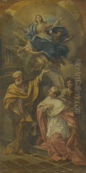 The Assumption Of The Virgin With St. Peter And San Carlo Borromeo Oil Painting by Sebastiano Conca