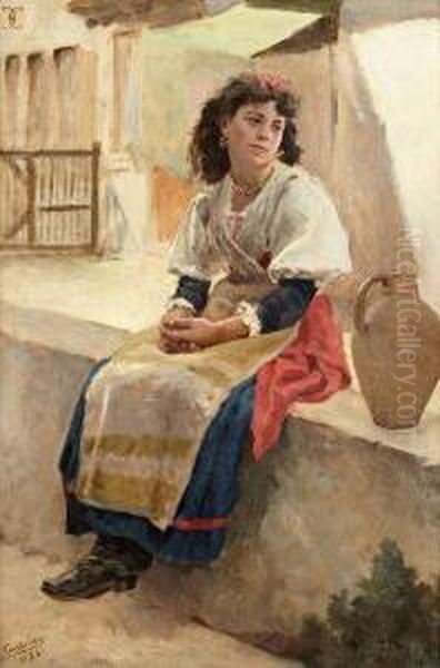 Jeune Fille A La Cruche Oil Painting by Ernesto Ferreira Condeixa