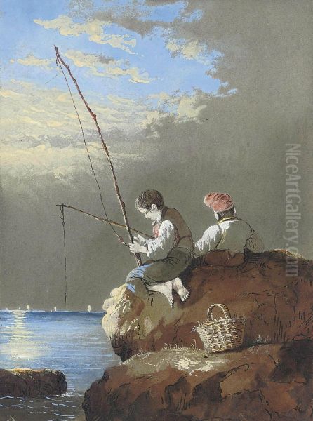 Young Fisherfolk Seated On A Rock Oil Painting by Condy, Nicholas Matthews