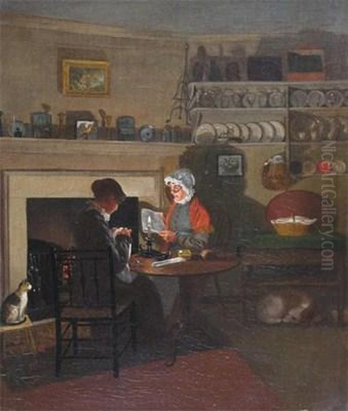 Interior Scene With Two Women By A Fire Oil Painting by Condy, Nicholas Matthews