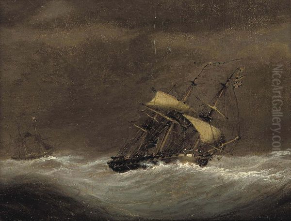 A Royal Navy Frigate Reefed-down In Heavy Seas Oil Painting by Condy, Nicholas Matthews