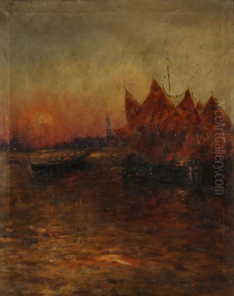 Tramonto Sulla Laguna Veneziana Oil Painting by Giuseppe Conedera