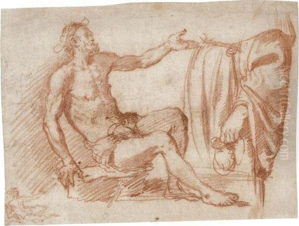 Study Of A Seated Beggar And Of A Standing Figure Holding A Purse Oil Painting by Jacopo Confortini