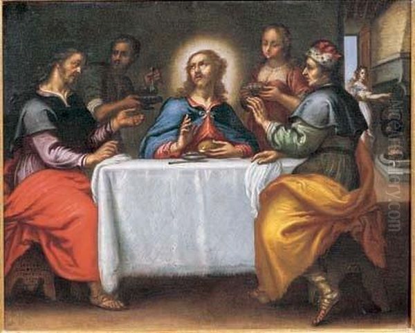 Cena In Casa Di Marta E Maria Oil Painting by Jacopo Confortini