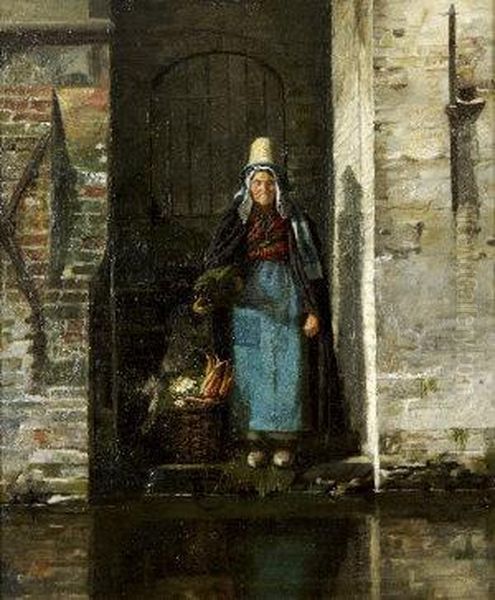 Waiting For The Market Boat, Bruges Oil Painting by Ellen Conolly