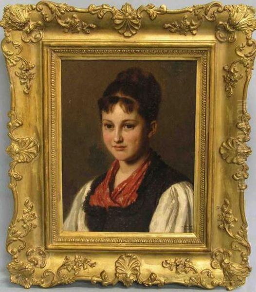 Junge Frau In Bauerlicher Tracht Oil Painting by Albert Conrad