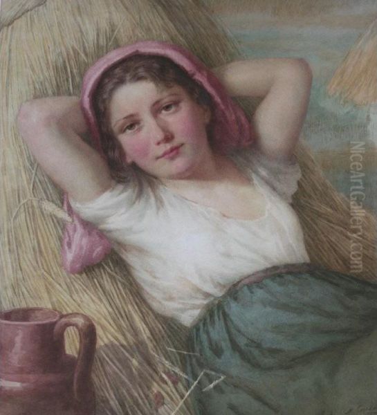 Harvest Girl Resting Oil Painting by Moritz Conradi