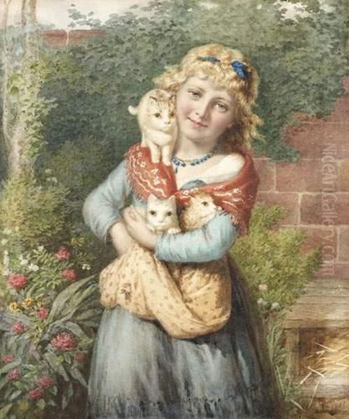 Fillette Aux Chatons, Dans Un Jardin Oil Painting by Moritz Conradi