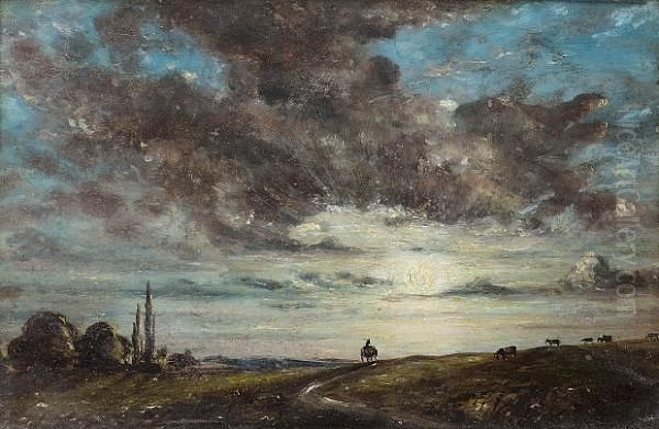 Sunset At East Bergholt Oil Painting by Alfred A. Constable