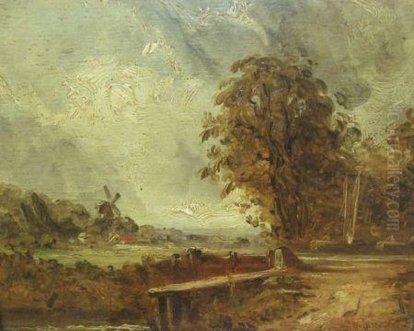 Suffolk Landscape With Windmill Oil Painting by John Constable