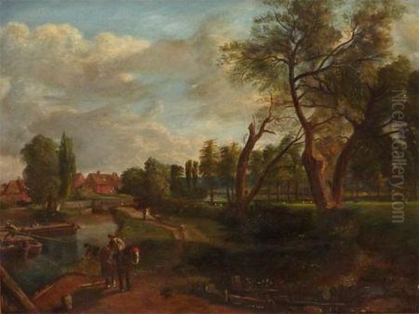 Dedham Lock Oil Painting by John Constable