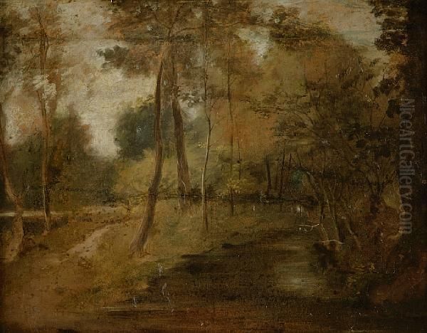 A River Bank Oil Painting by Lionel Constable