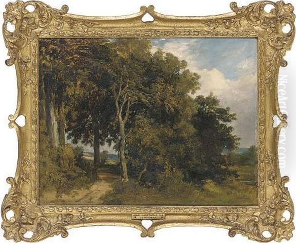 A Track Through A Wooded Landscape Oil Painting by Lionel Constable