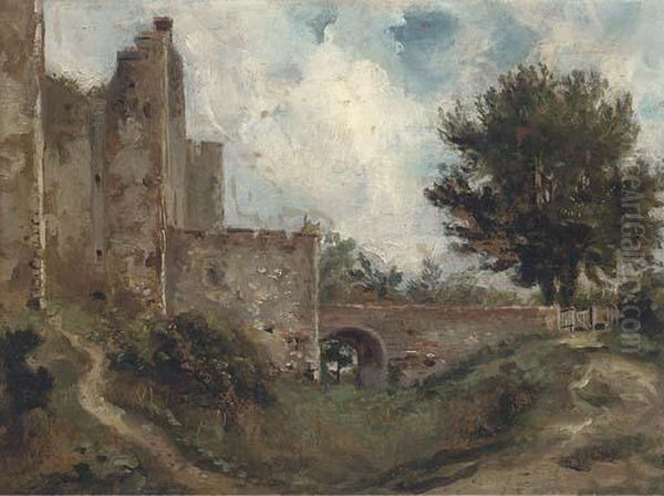 A Castle With A Dry Moat Oil Painting by Lionel Constable