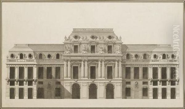 Projet Pour La Facade Majeure Du Palais Royal, Du Cote De La Deuxieme Cour Oil Painting by Pierre Contant, Dit Constant D'Ivry