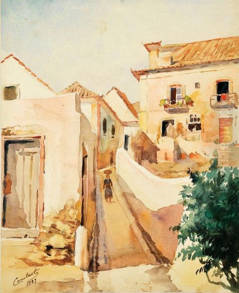 Trecho De Vila Com Figura Oil Painting by Gabriel Constante