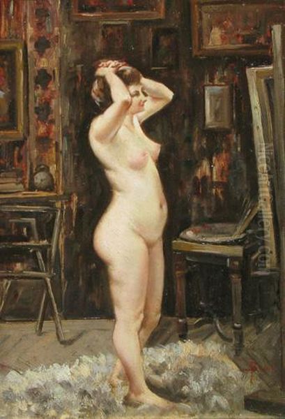 Nud Inatelier Oil Painting by Jean Constantin Buiuk