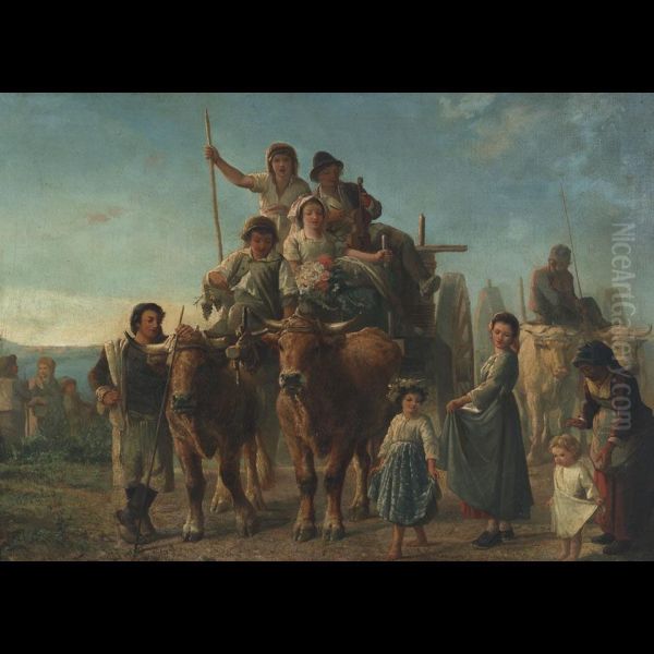 The Peasants Wedding Train Oil Painting by Jules Contant