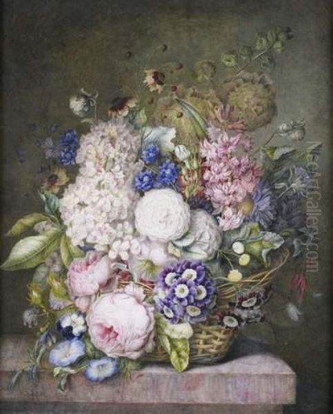 Vase De Fleurs Sur Un Entablement Oil Painting by Hortense Conte