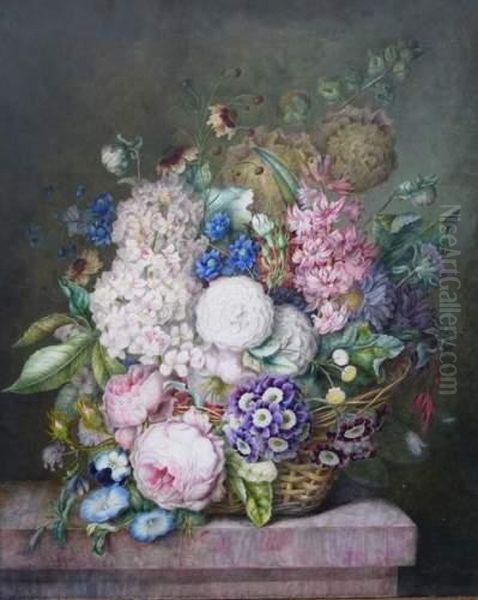 Bouquet De Roses, Flox, Liserons Oil Painting by Hortense Conte