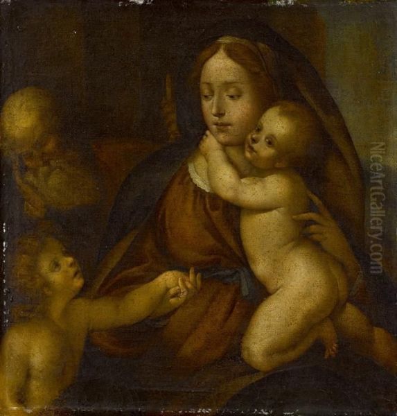 Madonna Mit Kind Und Johannesknaben, Hl. Josef Schlafend Im Hintergrund Oil Painting by Dei Bernardino Conti