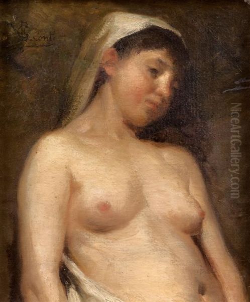 Jeune Femme Au Buste Denude Oil Painting by E.C. Conti