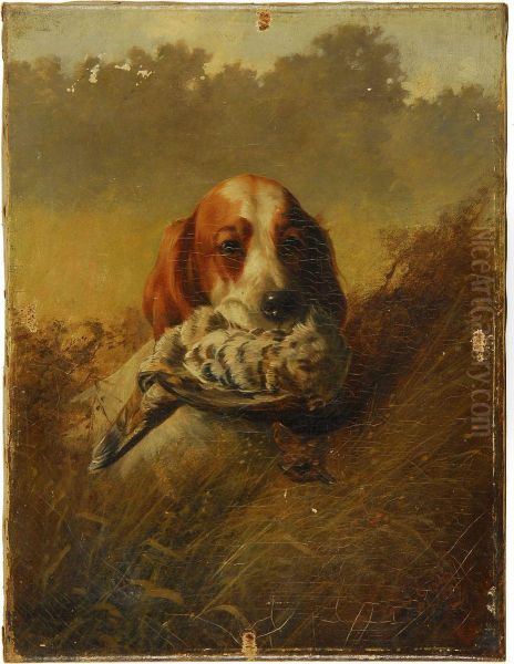 A Setter With A Ruffed Grouse Oil Painting by Louis Contoit