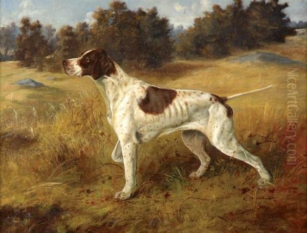 Pointer In A Landscape Oil Painting by Louis Contoit