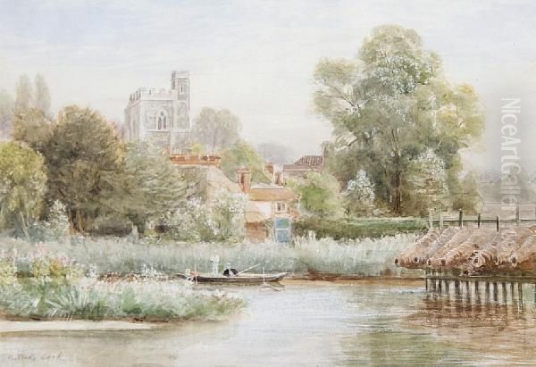 The River Before Bray Church Oil Painting by Ebenezer Wake Cook