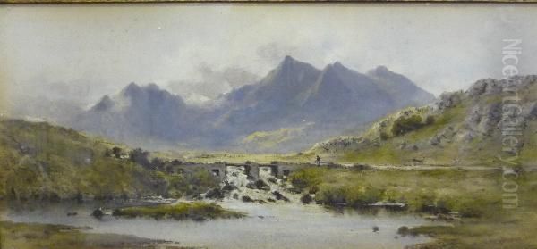 Snowdon From Above Capel Curis Lakes Oil Painting by Herbert Moxon Cook