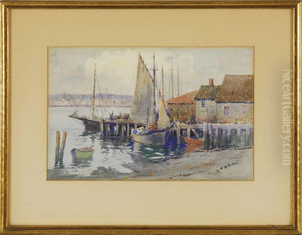 Boats At A Dock Oil Painting by John A. Cook