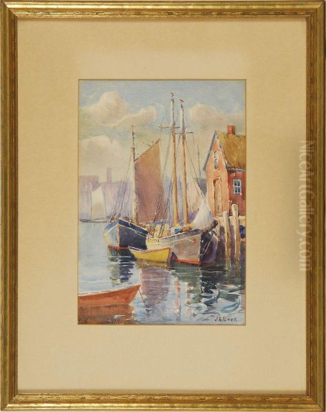 Boats At A Dock Oil Painting by John A. Cook