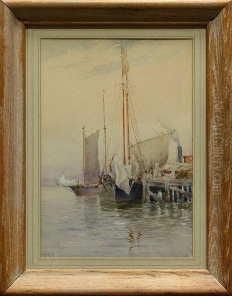 Harbor Scene Oil Painting by John A. Cook