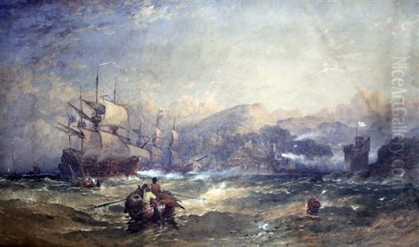 The Armada Off The English Coast Oil Painting by Samuel Cook Of Plymouth