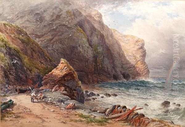 Figures On A Rocky Shore, With Rainbow Out Tosea Oil Painting by William Cook Of Plymouth