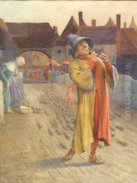 Thepied Piper Oil Painting by Albert Charles Cooke