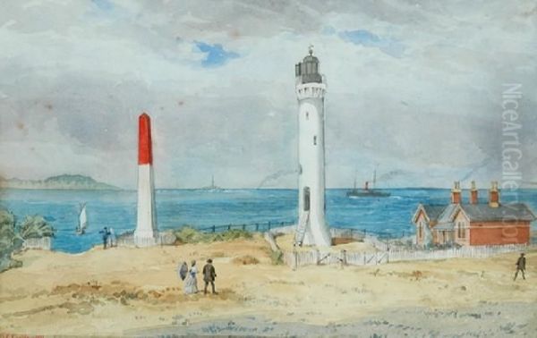 Victorian Lighthouse Oil Painting by Albert Charles Cooke