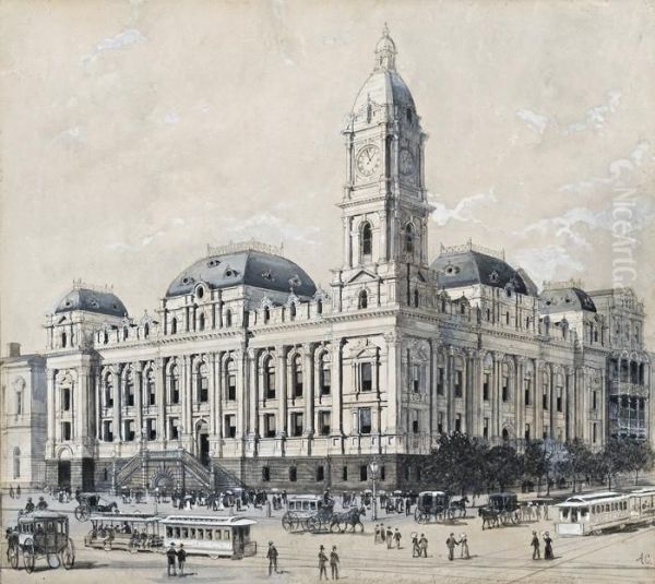 Melbourne Town Hall Oil Painting by Albert Charles Cooke