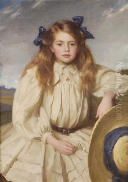 Portrait Of Lilian Norris, Daughter Of Herbert Norris, Costume Designer, And Later Wife Of John Everett Three Quarter Length Seated, A Landscape Beyond Oil Painting by Isaac Cooke