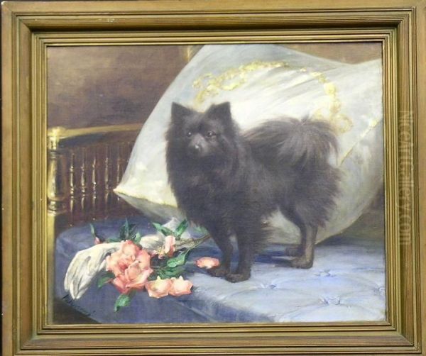 Pomeranian On A Daybed Oil Painting by Charles Edwin Cookman