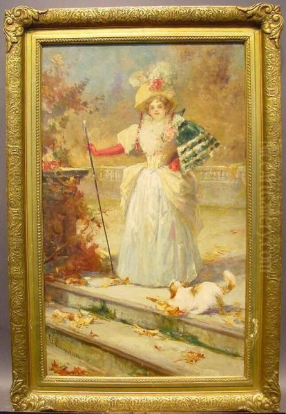 Elegant Woman With Her Dog Oil Painting by Charles Edwin Cookman