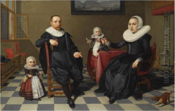 A Portrait Of A Gentleman And His Wife Oil Painting by Jan Daemen Cool