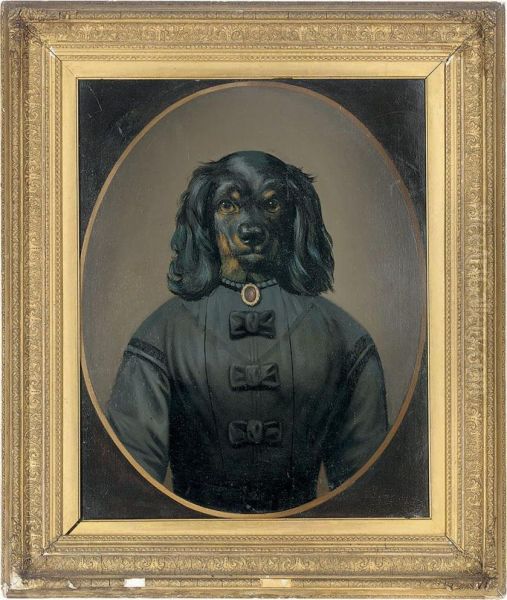 An Anthropomorphic King Charles Spaniel, In A Black Dress Oil Painting by Cassius Marcellus Coolidge