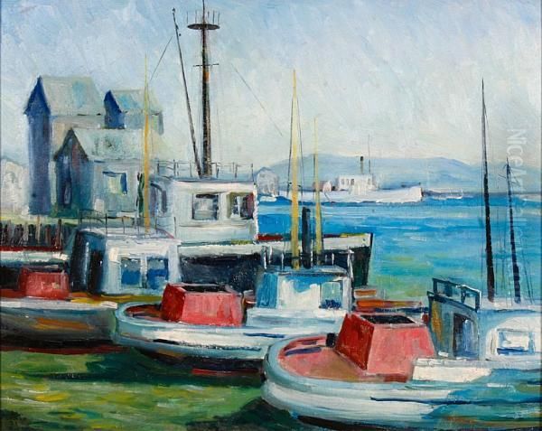 San Pedro Harbor Oil Painting by John Earle Coolidge