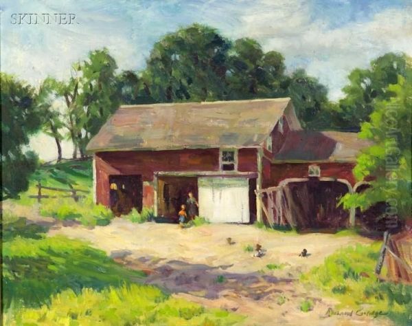 New England Barnyard Oil Painting by Mary Rosamond Coolidge