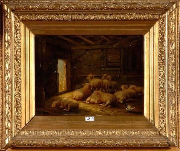 Moutons A La Bergerie Oil Painting by Auguste Coomans