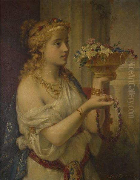 Young Girl With Flowers Oil Painting by Pierre Oliver Joseph Coomans