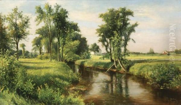 Rural Landscape With Stream Oil Painting by Delbert Dana Coombs