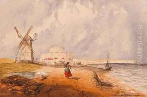 Coast Scene With Windmills Oil Painting by Hubert Coop